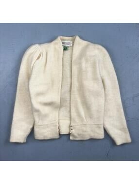 Sideffects Vtg Sweater Size M Cardigan Button Open Front Shag Loop Knit White